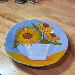 Vietri "Sara's Flowers" Pattern, Sunflowers 9”Rare Salad Plate Made In Italy